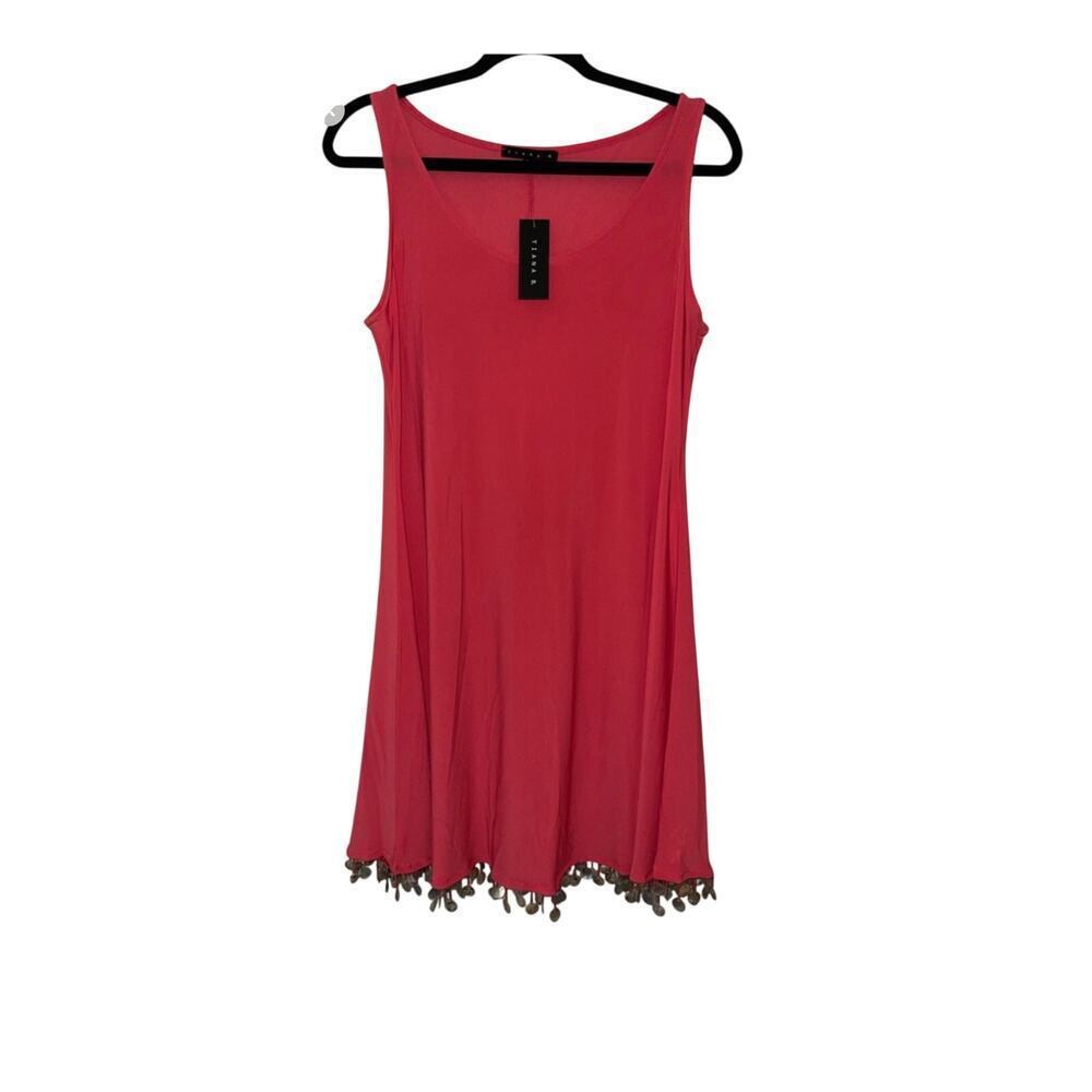 NWT Pink/Orange flowing sleeveless dress with shell tassel hem by Tiana B.